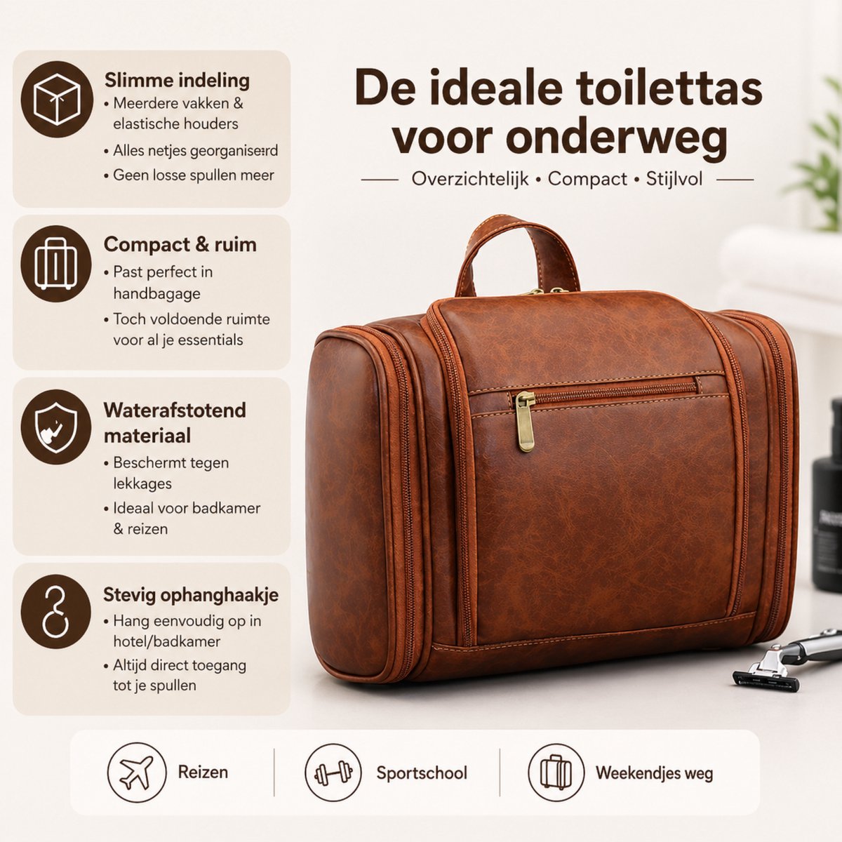 Kunstleren Toilettas Cognac Bruin