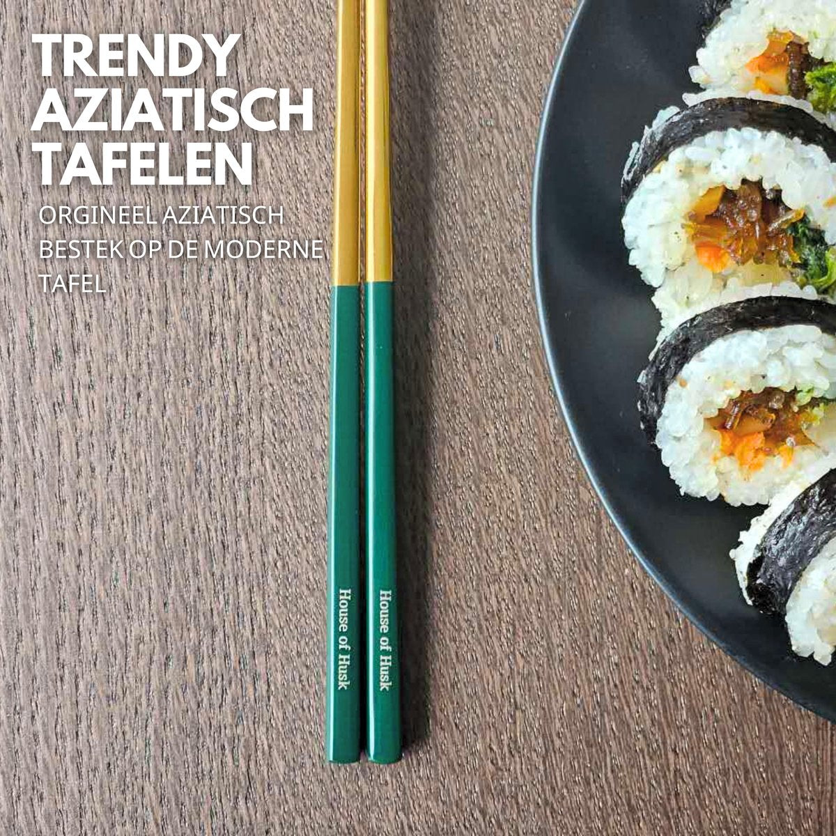 Chopstick Set Groen Goud