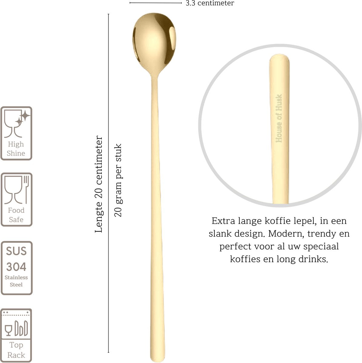 Macchiato Lepels 20cm Goud 6 Stuks