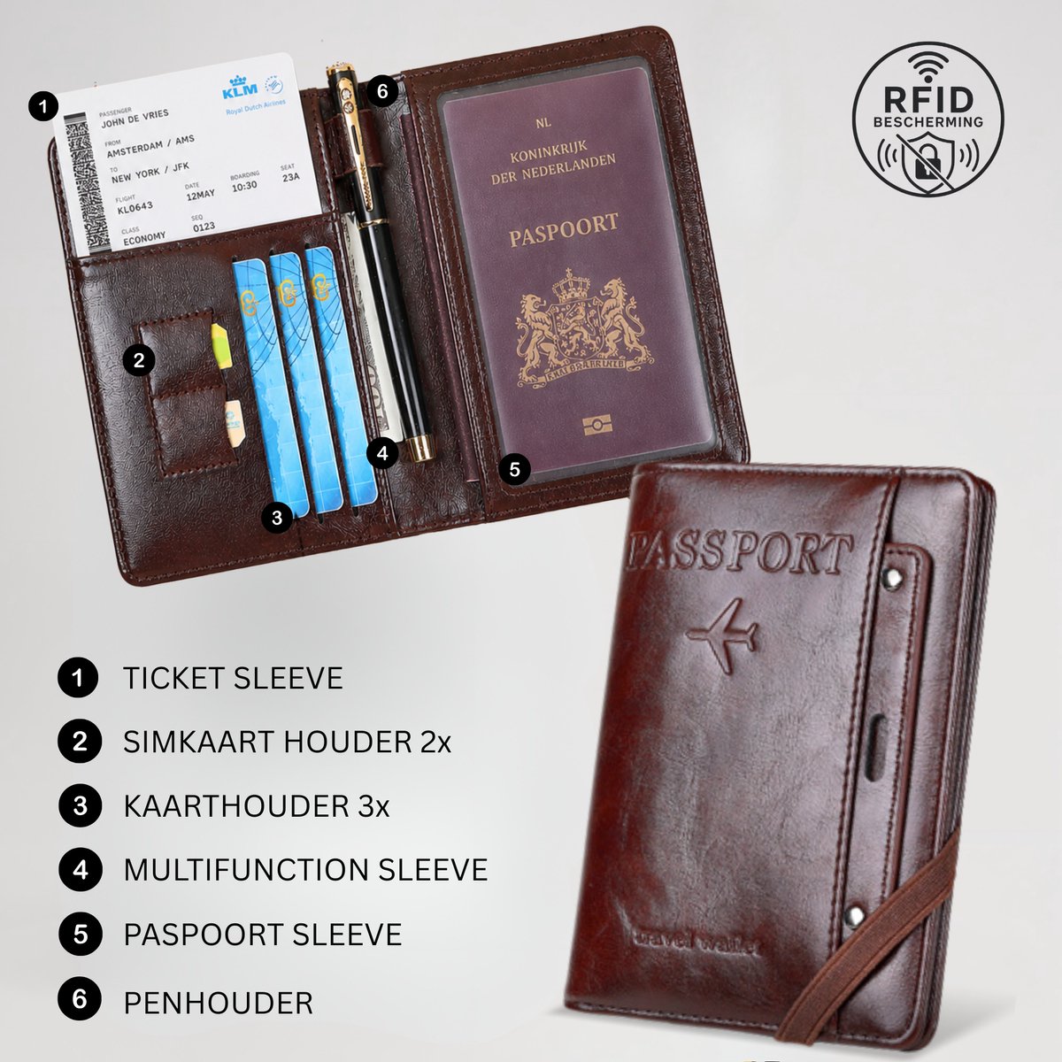 Paspoort Hoesje met Kaarthouder Bruin