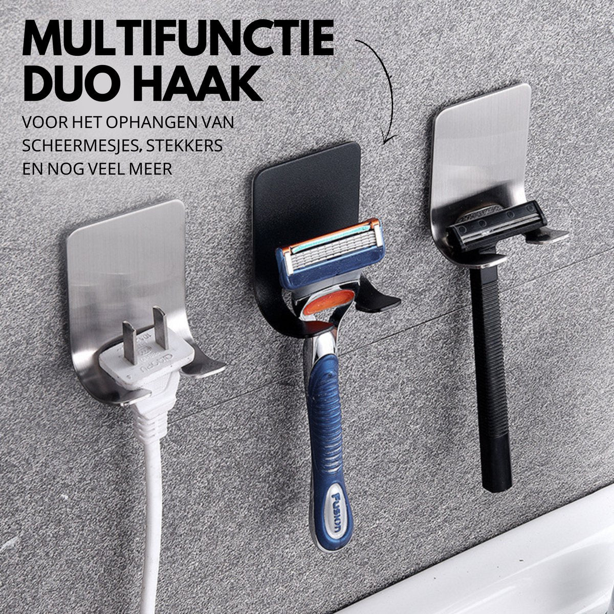 RVS Duo Wandhaak 8 Stuks Zwart