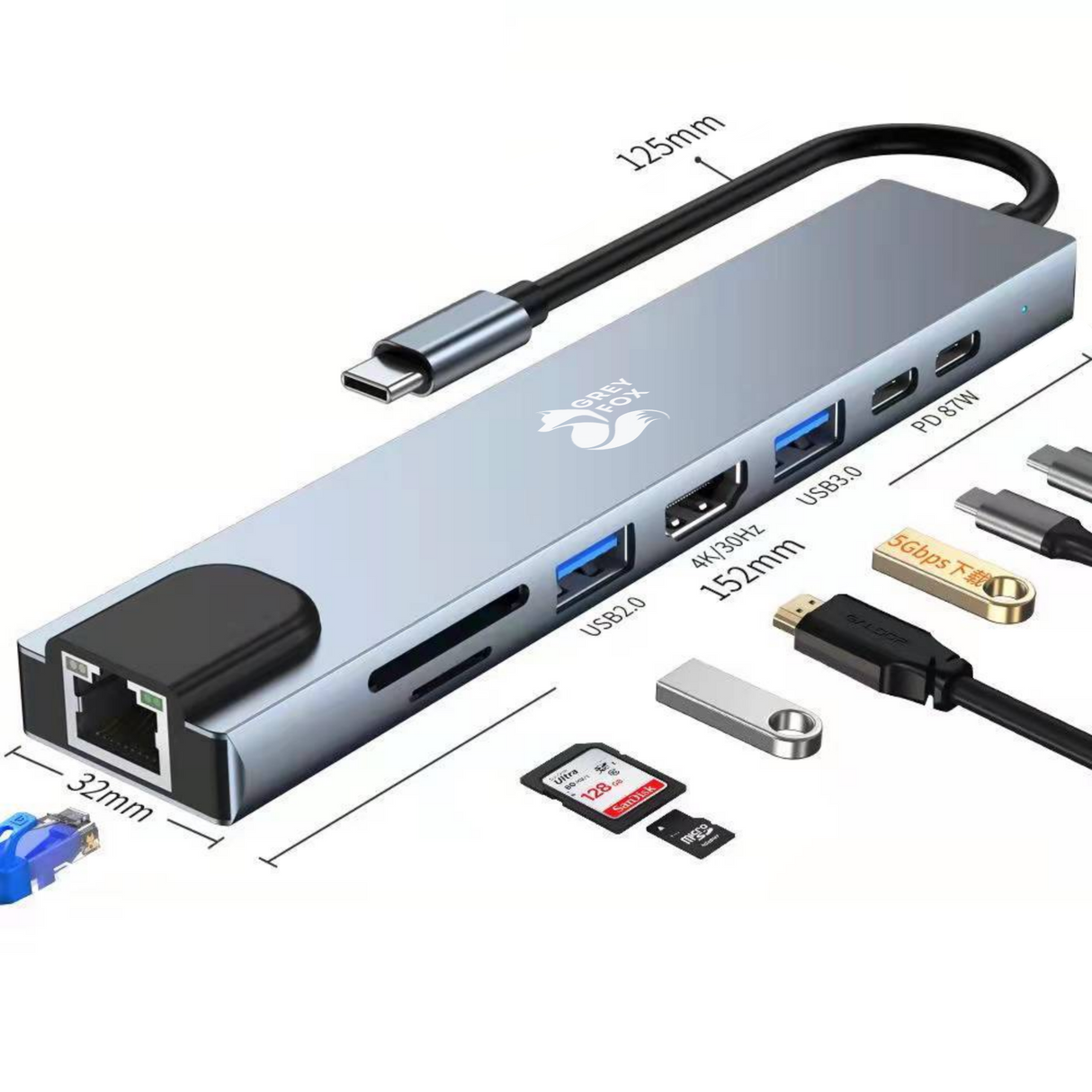 8-in-1 USB/Netwerk Hub