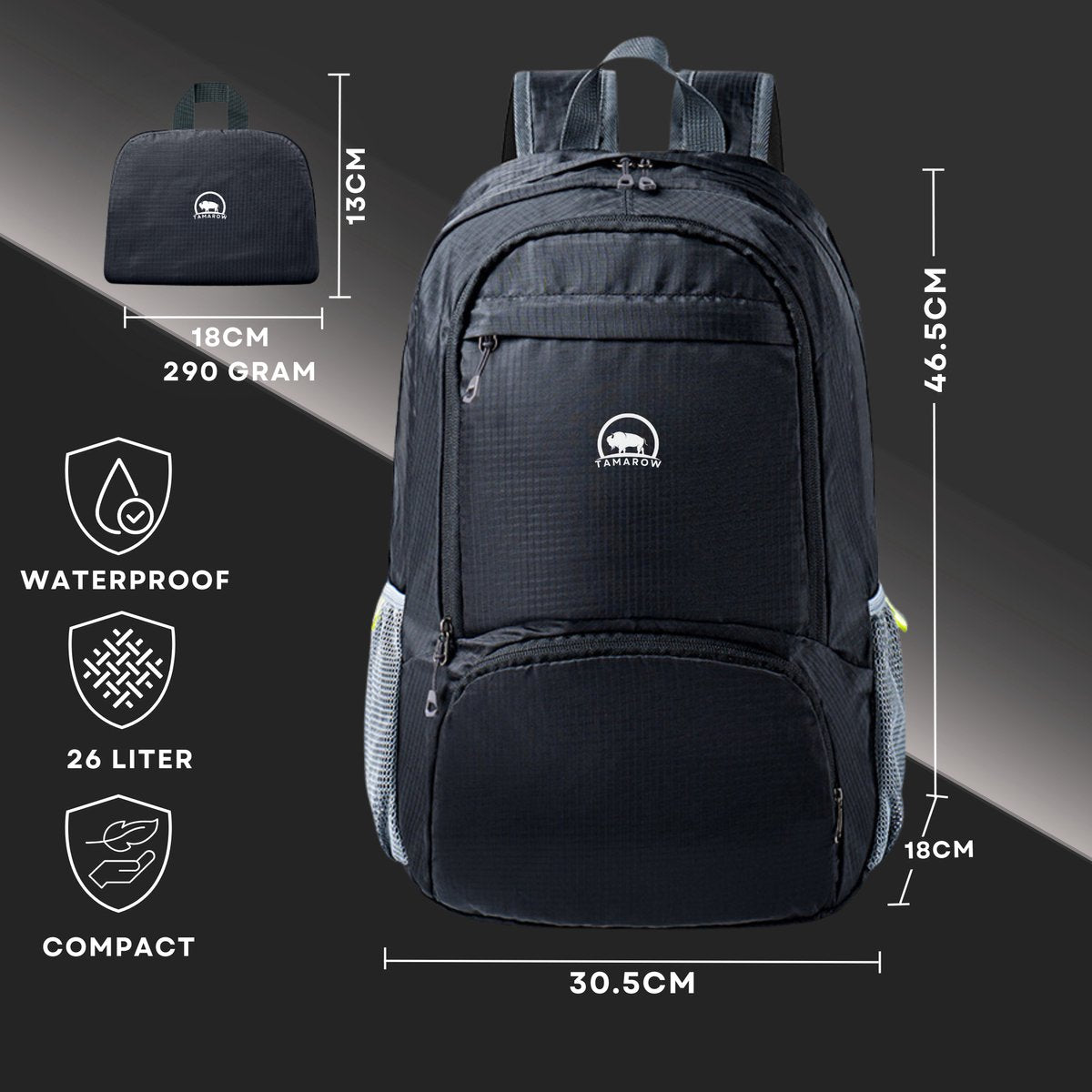 Opvouwbare Rugtas 26 Liter Zwart