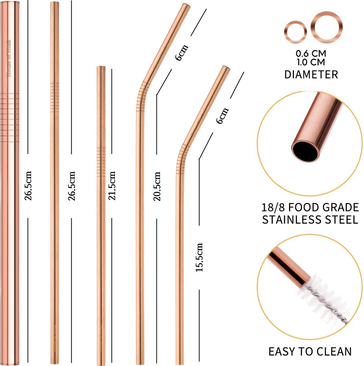 Metalen Rietjes Rose Goud 16 delig