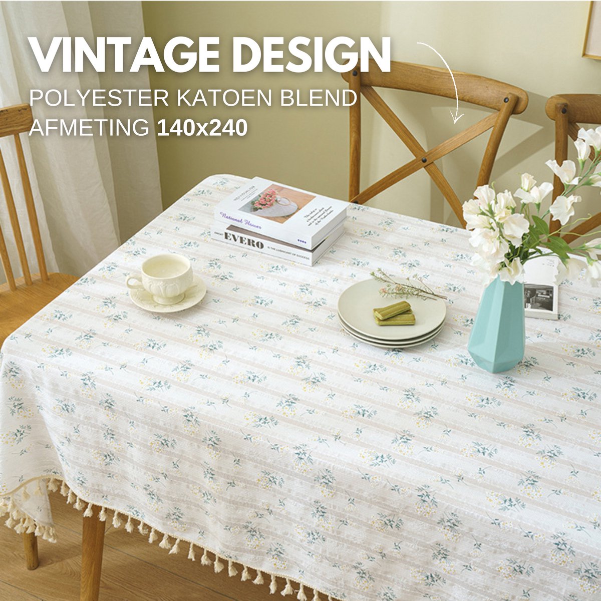 Tafelkleed Creme Groen Gebloemd 140x240cm