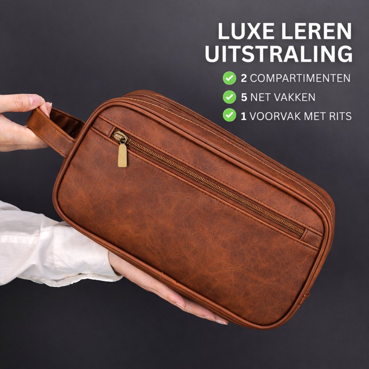 Kunstleren Toilettas Cognac Bruin