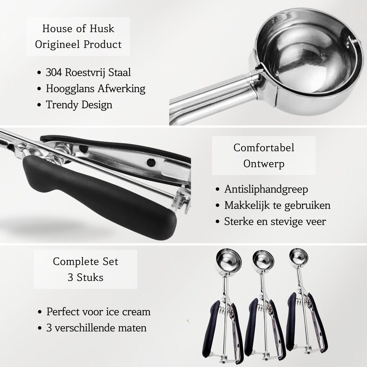 IJsscheppers RVS 3 Stuks