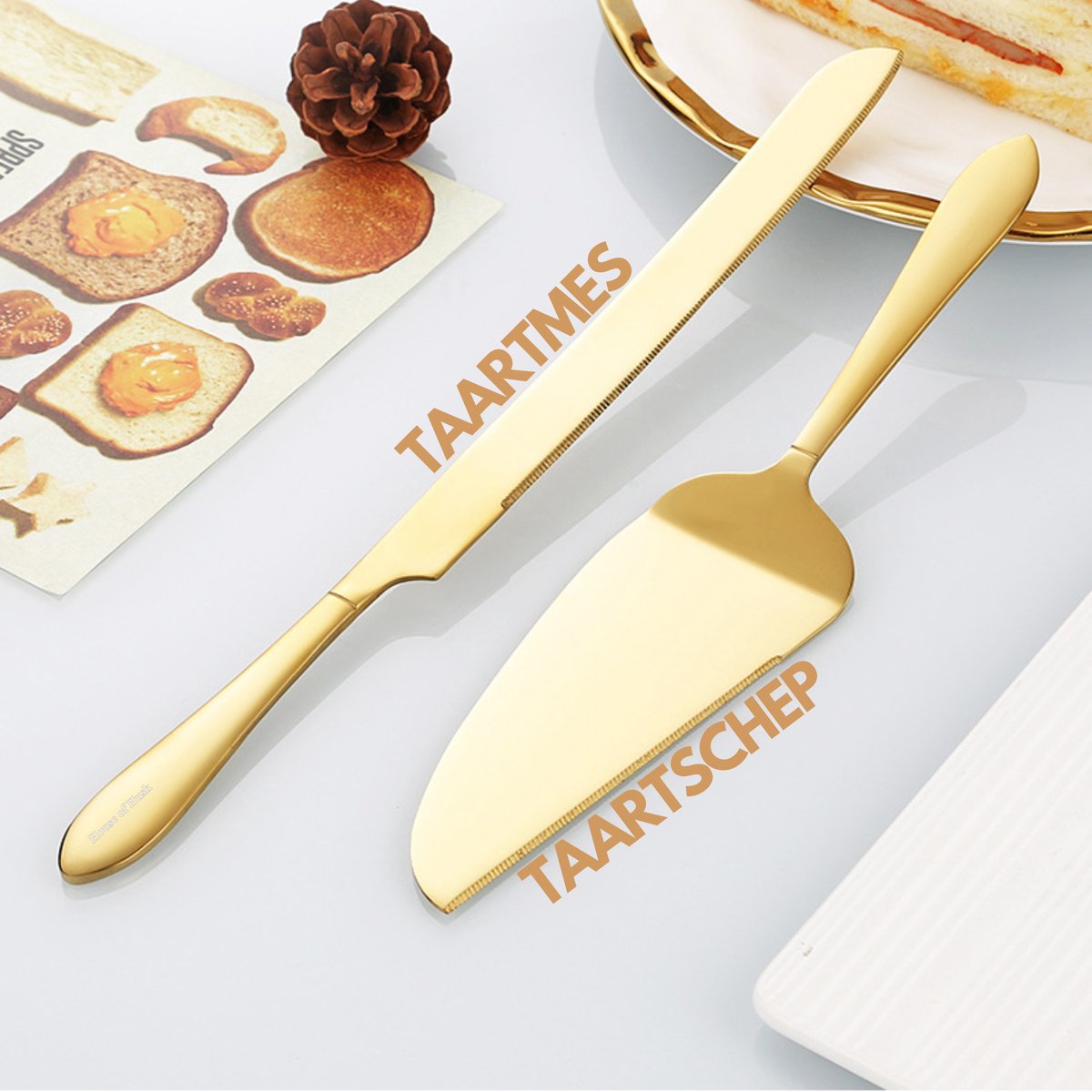 Taartmes en Taartschep Set Goud