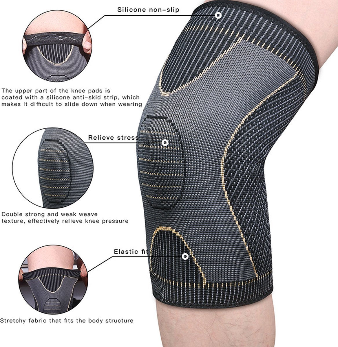 3D Compressie Kniebrace Grijs 1 Paar