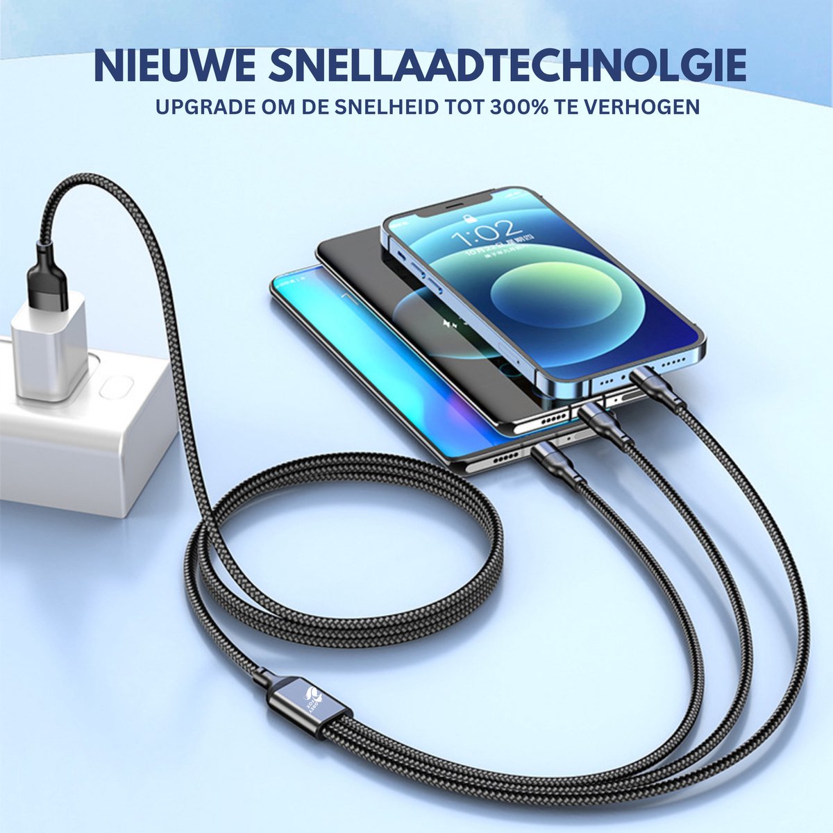 3-in-1 USB Oplaadkabel USB A naar C Micro en IP