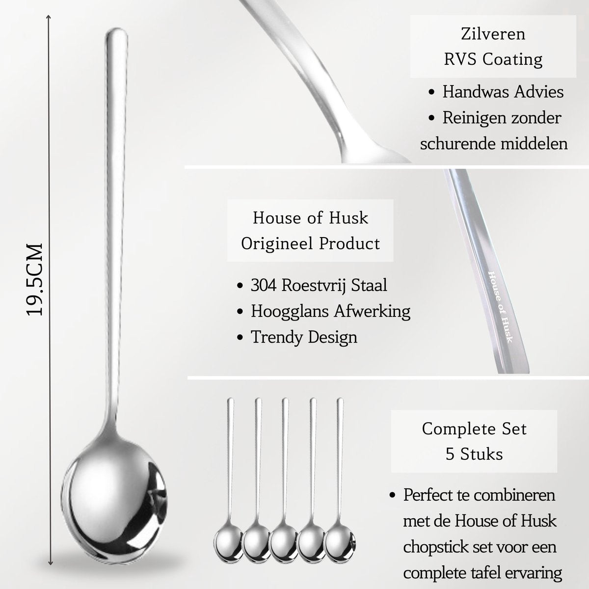 Koreaanse Eetlepel 5 Stuks Zilver