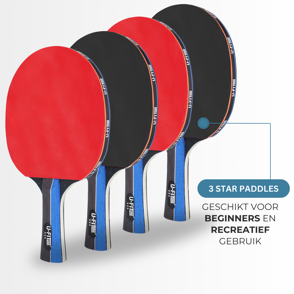 Tafeltennis Set 4 Stuks 3 Star + 30ballen + Net