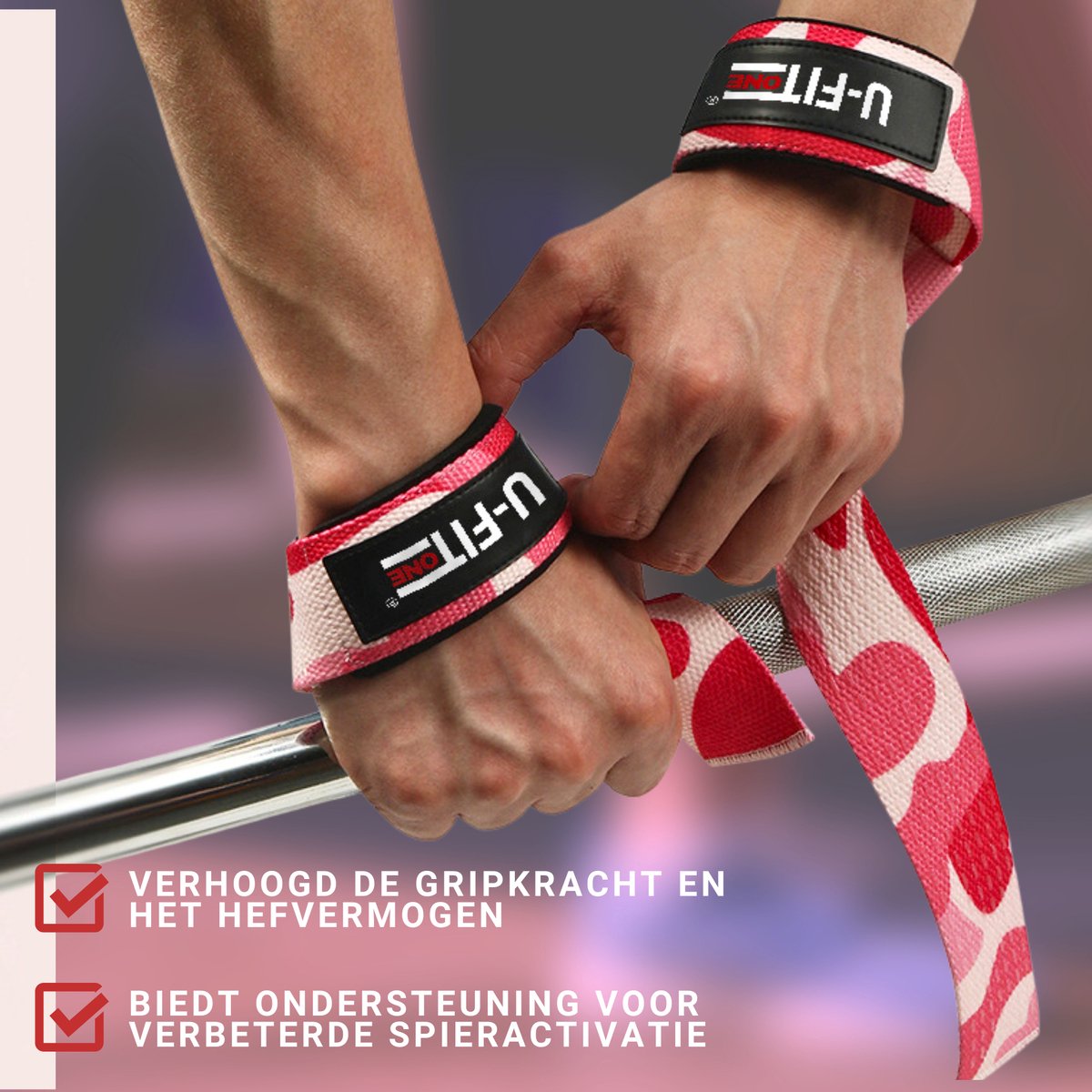 Lifting Straps Anti-Slip Camouflage Roze