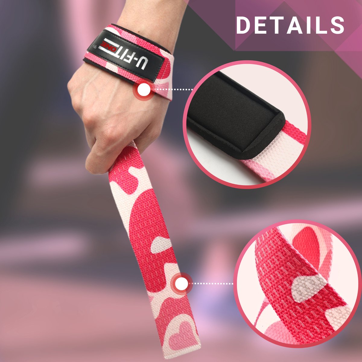 Lifting Straps Anti-Slip Camouflage Roze