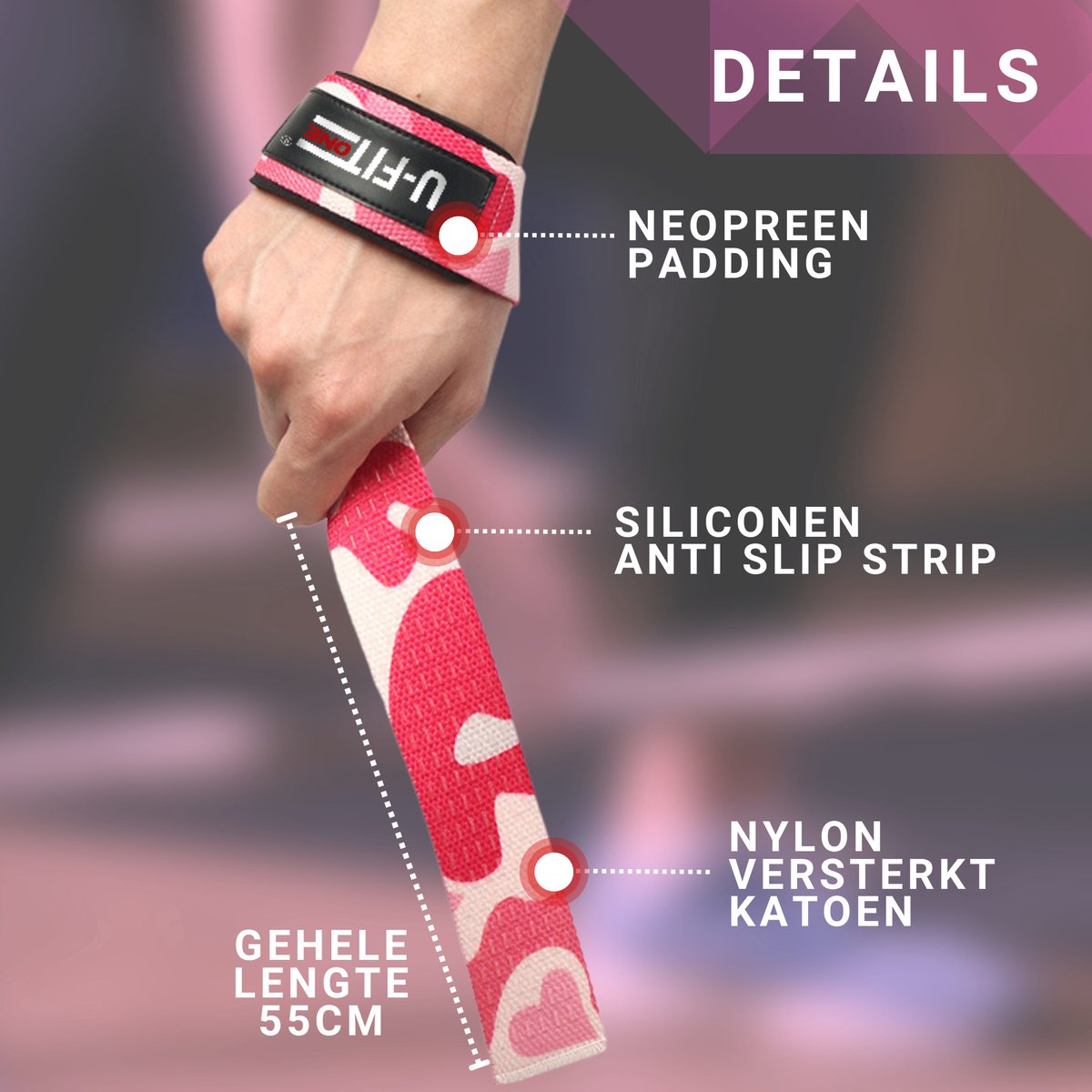 Lifting Straps Anti-Slip Camouflage Roze