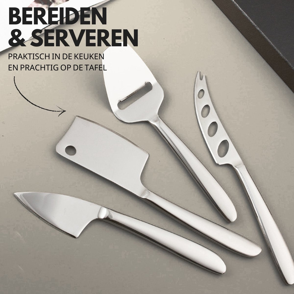 Kaasmessen Set 20cm Zilver
