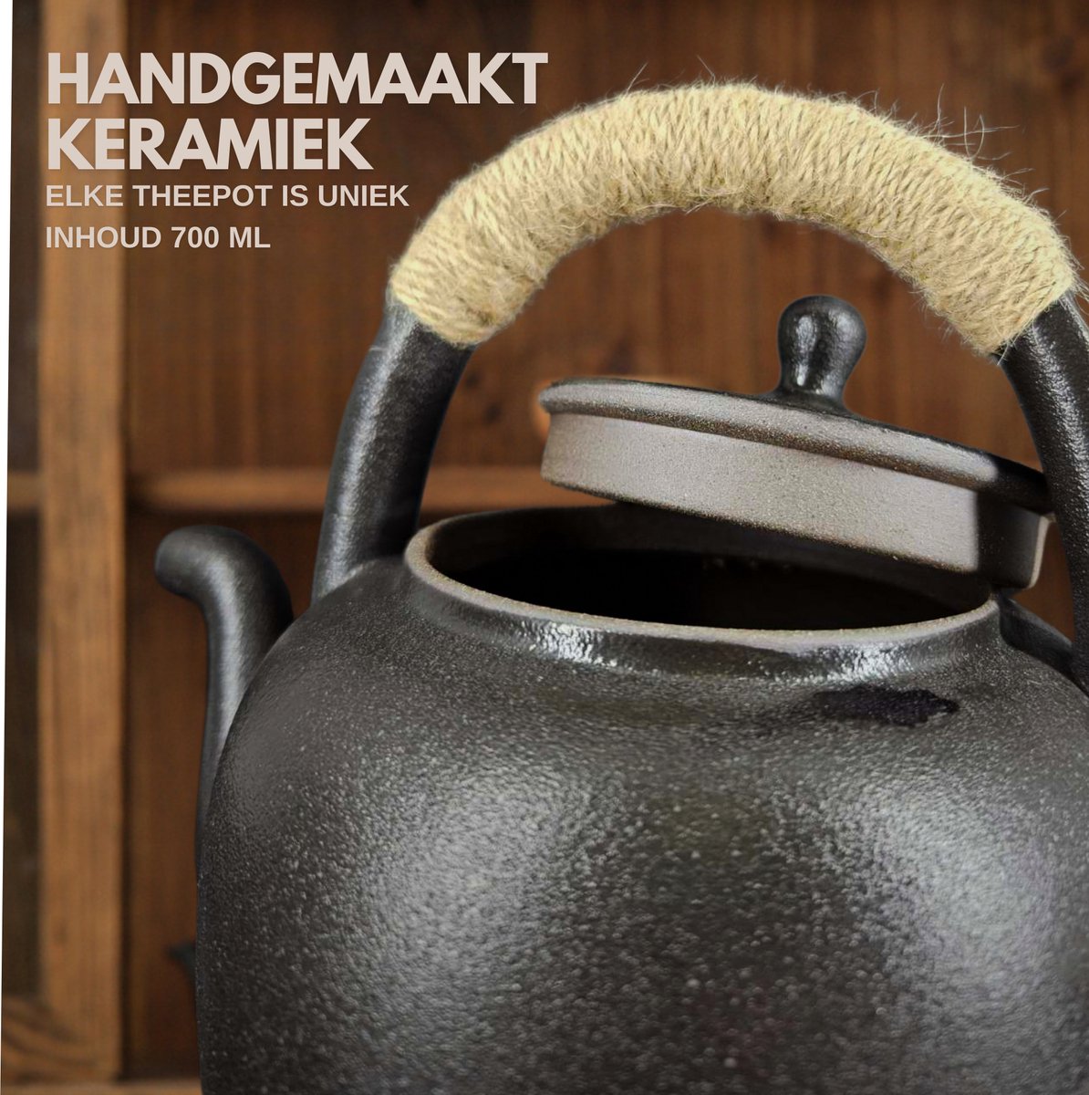 Keramieke Theepot met Theelicht Houder Zwart