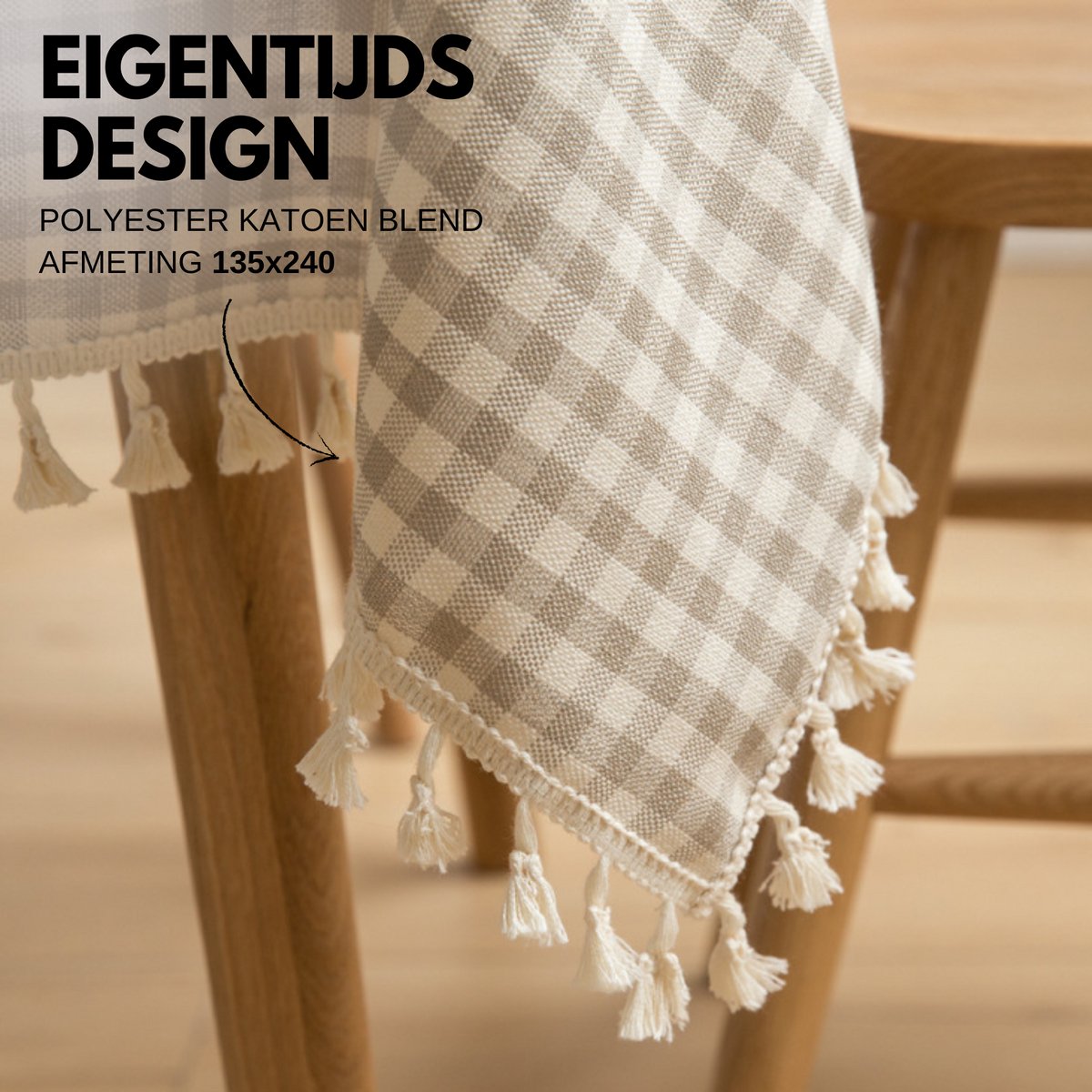 Tafelkleed Beige Geruit 135x240cm
