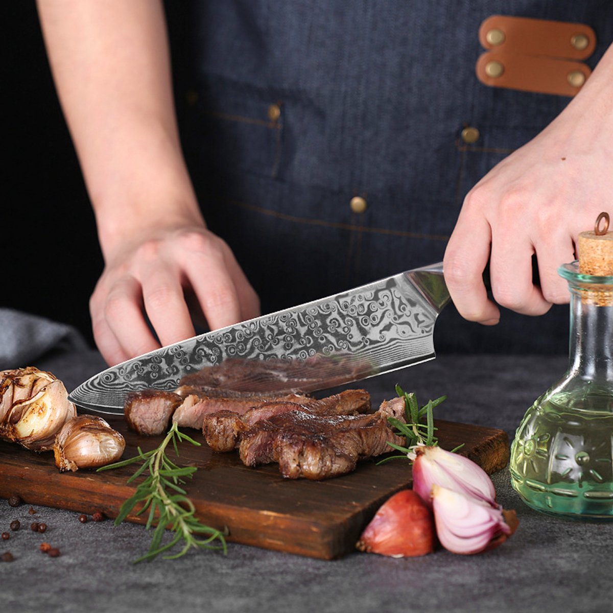 Chef Knife 10Cr15CoMov Coin Damascus