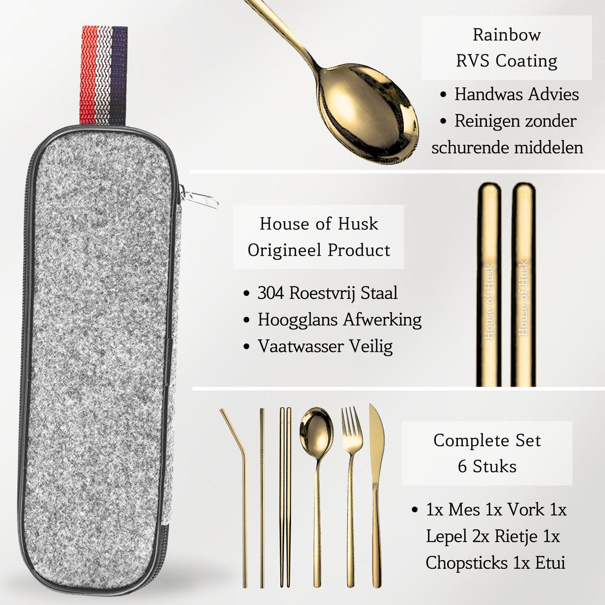 Reisbestek 7 Delig Goud