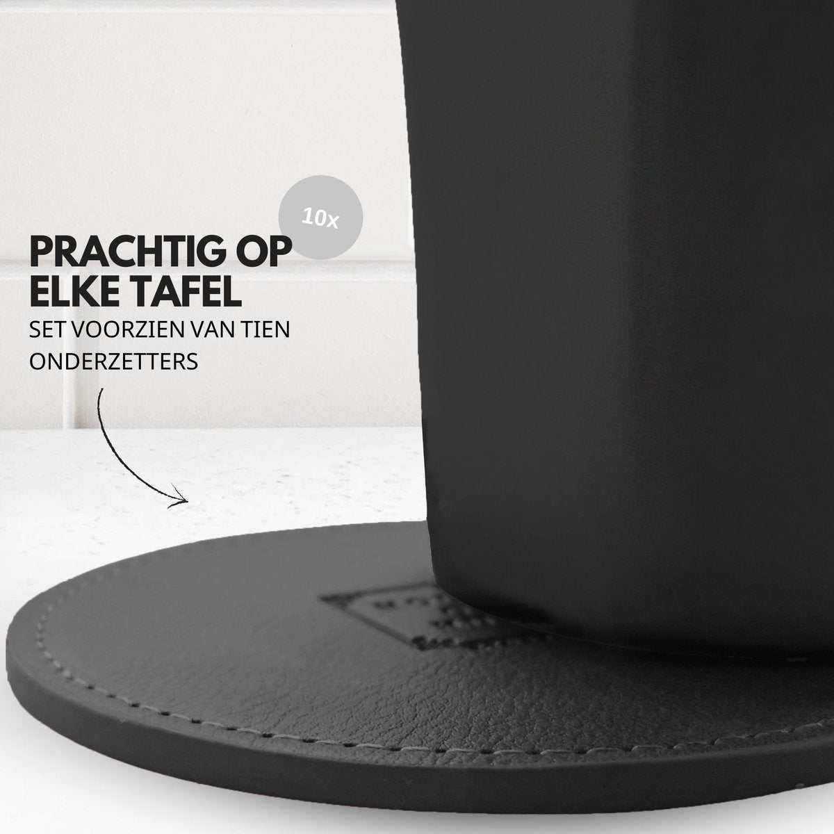 PU Onderzetters 10 Stuks Zwart