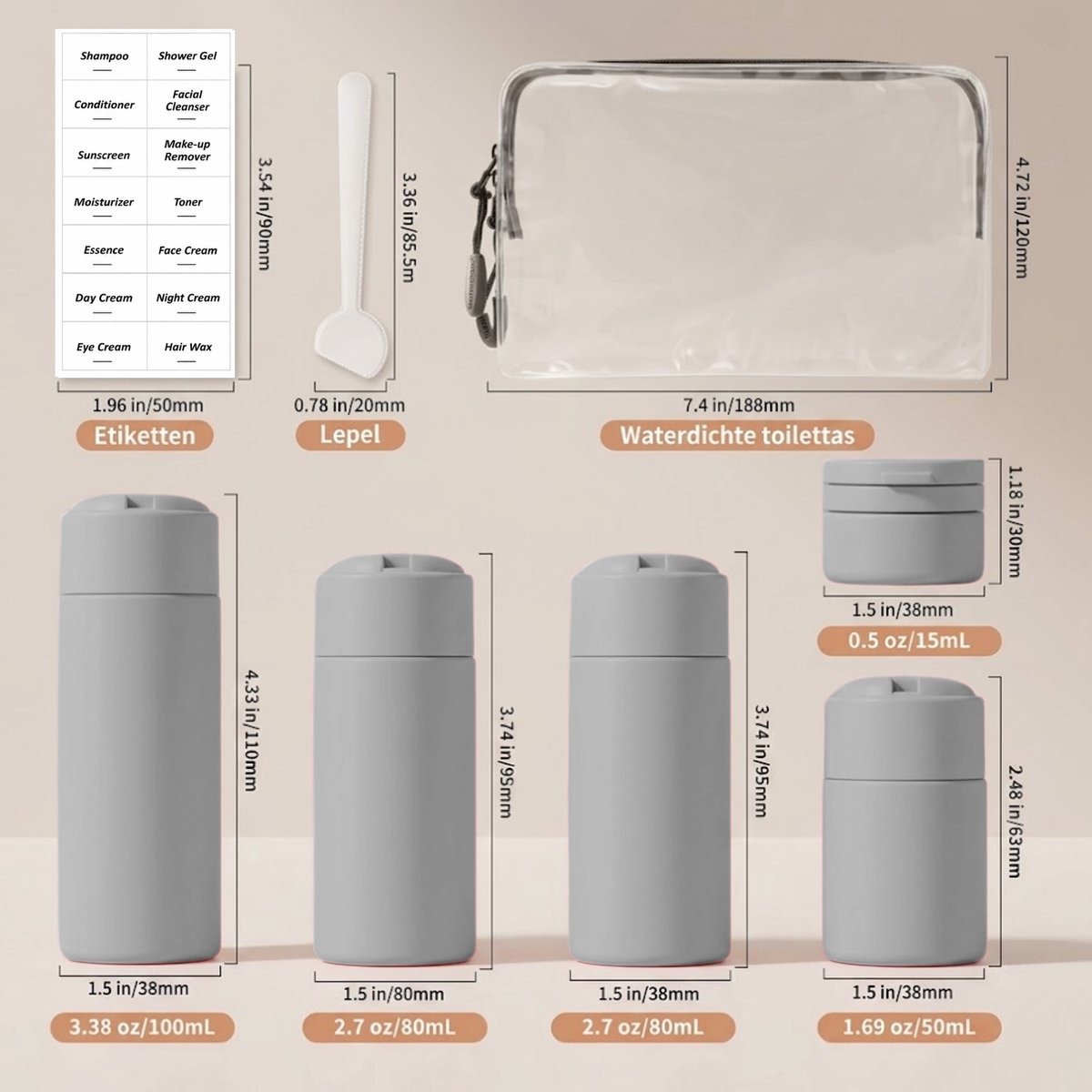 2 Sets Reisflesjes met Etui