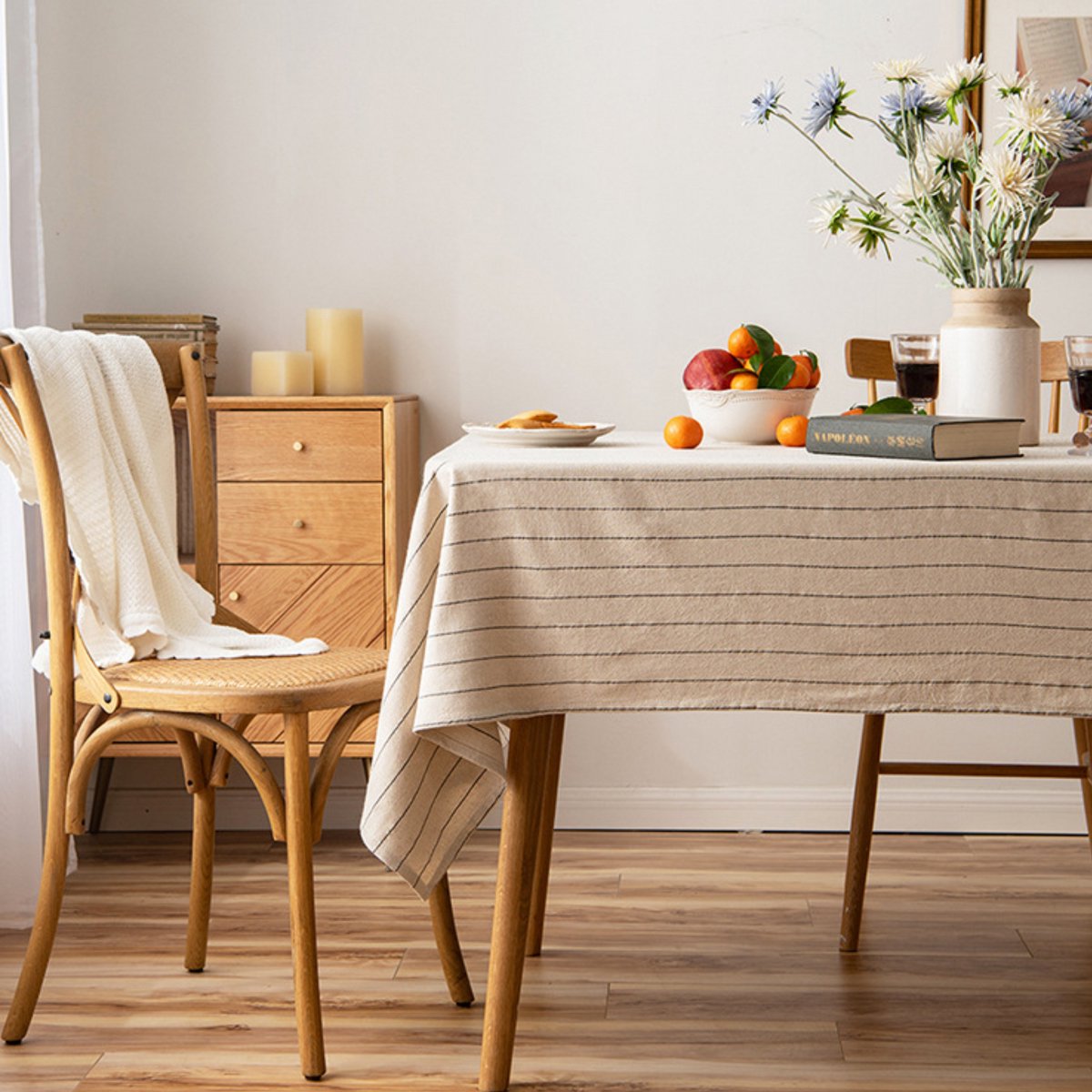 Tafelkleed Creme Gestreept 135x240cm