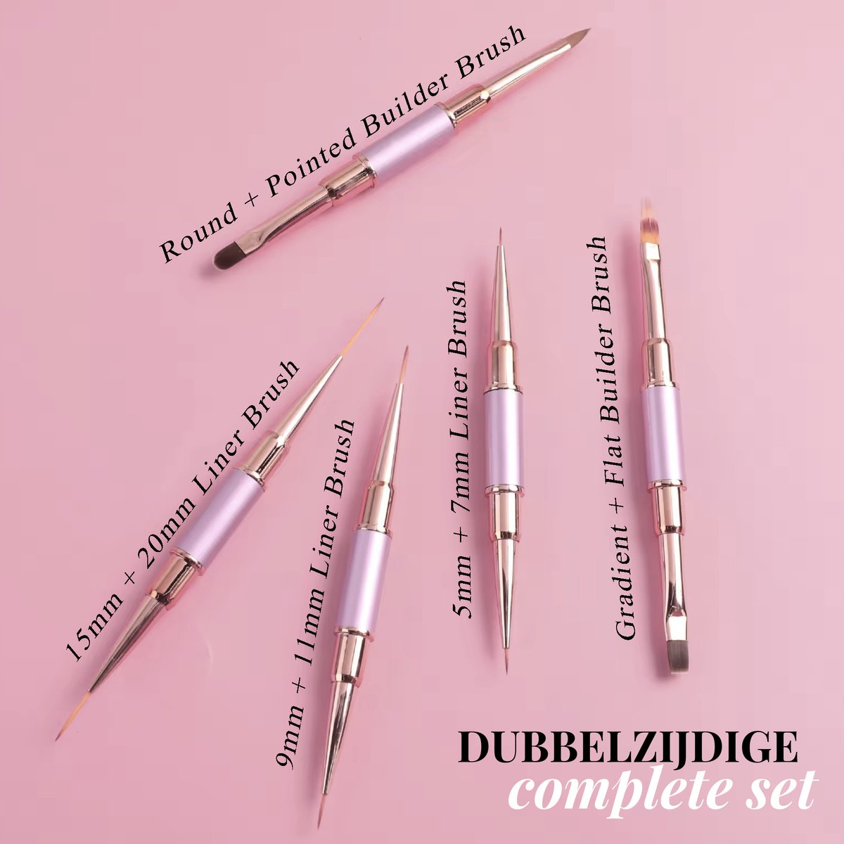 5-delige Dubbelzijdige Nail Art Penselen Roze