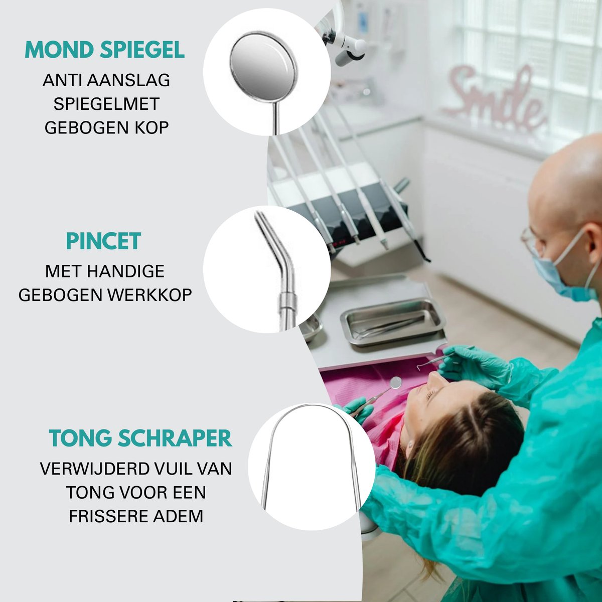 10 Delige RVS Tandarts Set met Etui