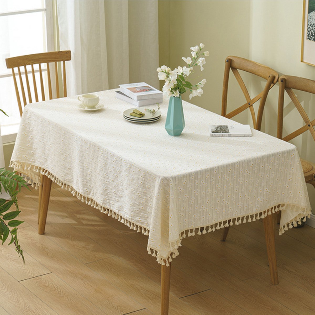 Tafelkleed Creme Gebloemd 140x240cm