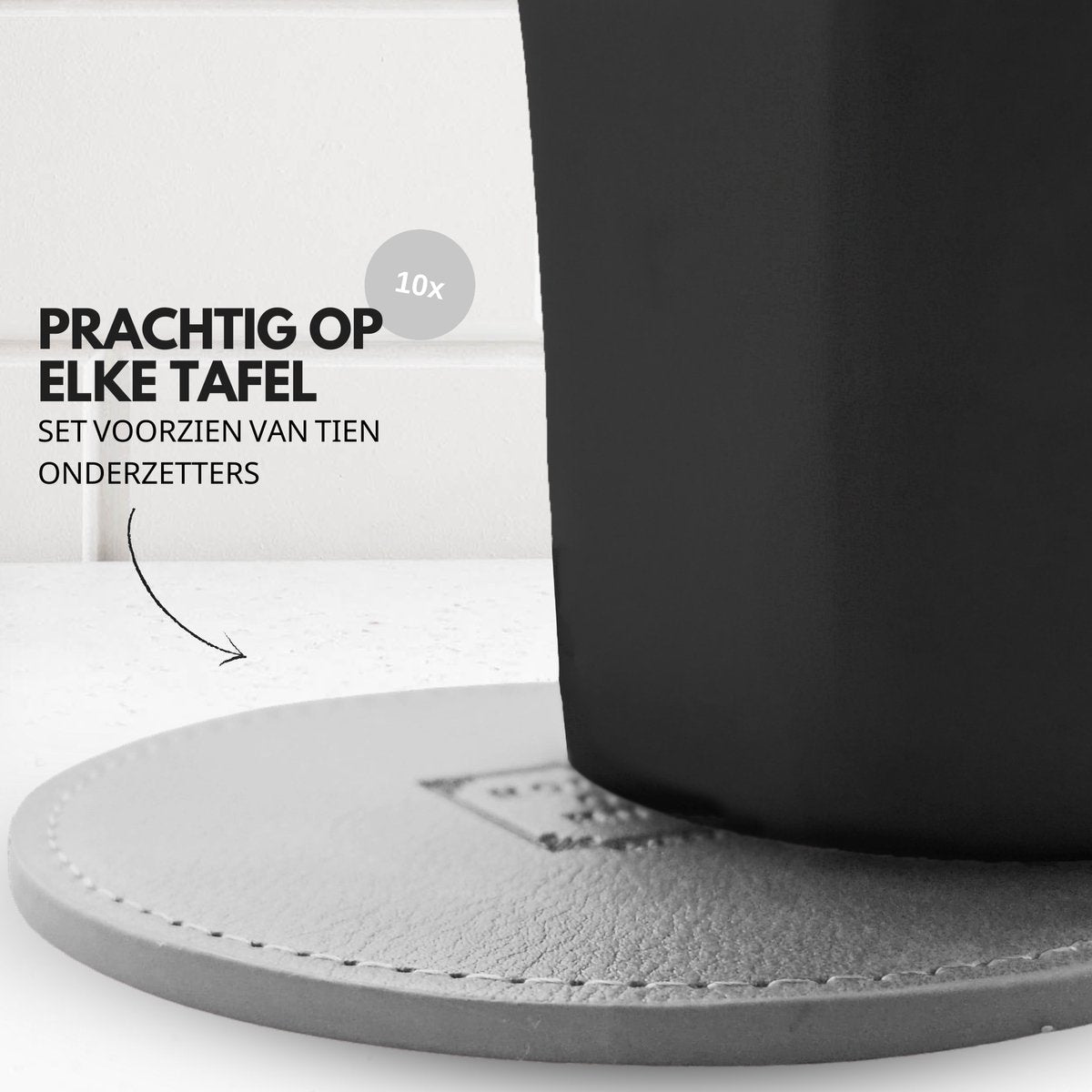 PU Onderzetters 10 Stuks Licht Grijs