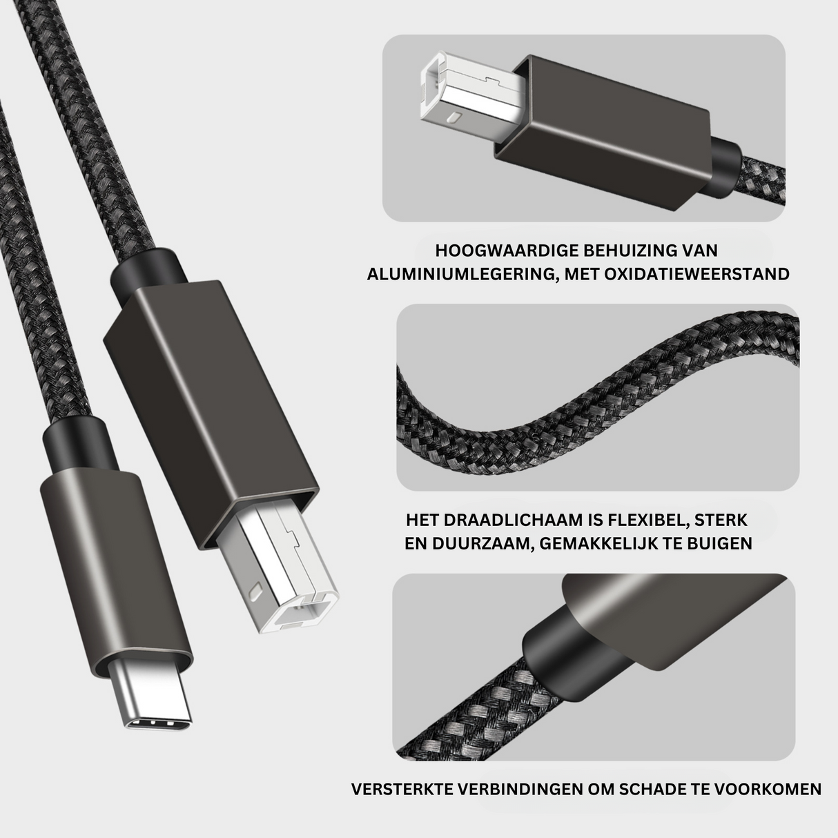 Printerkabel USB C naar USB B 2 Meter
