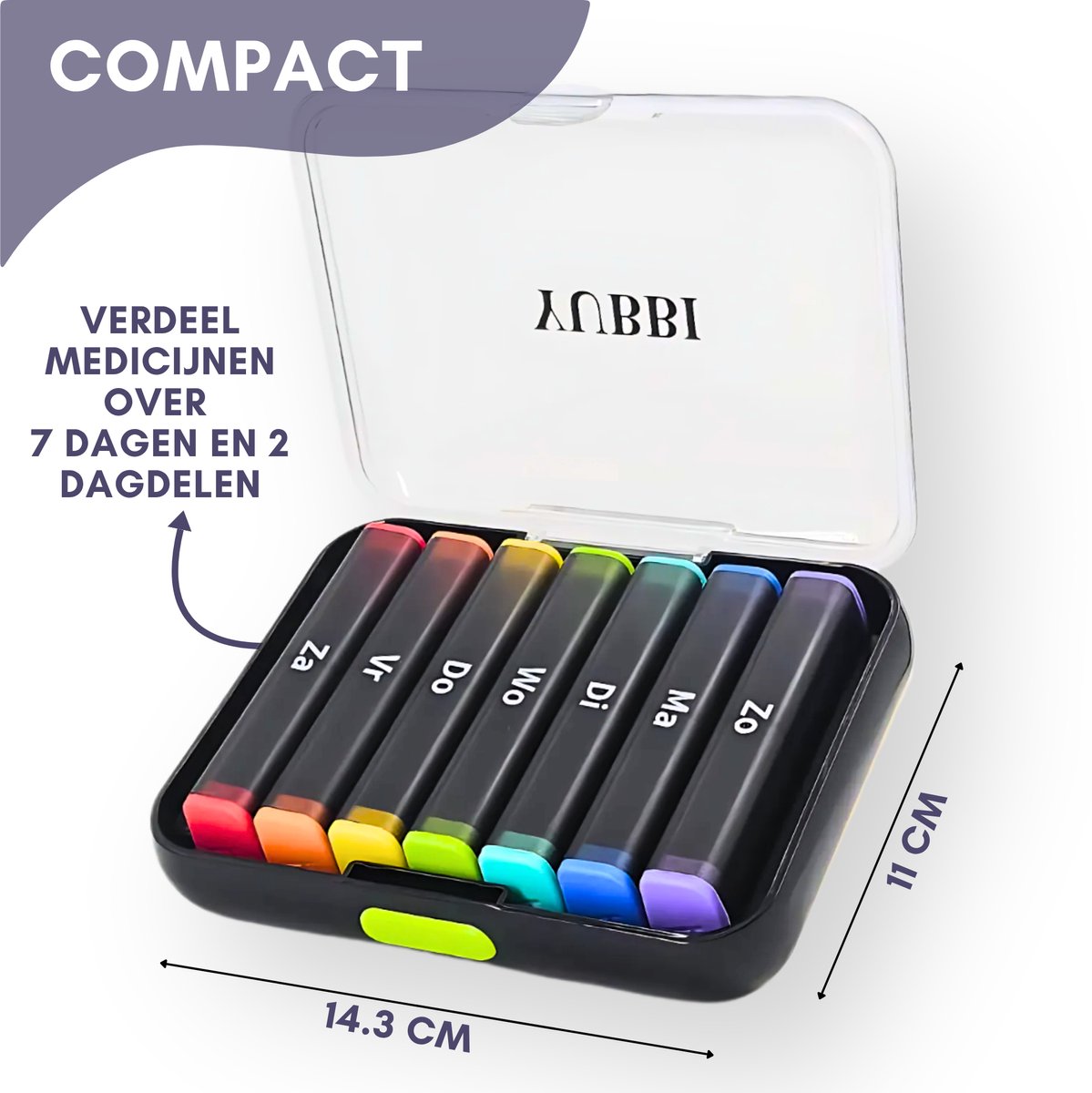 Pillendoos 7 Dagen 2 Dagdelen Zwart