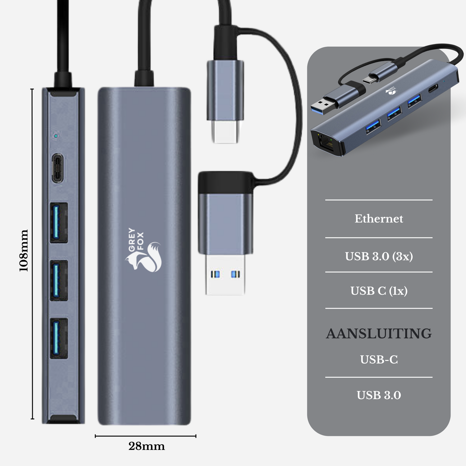 5-in-1 Netwerk/USB Hub