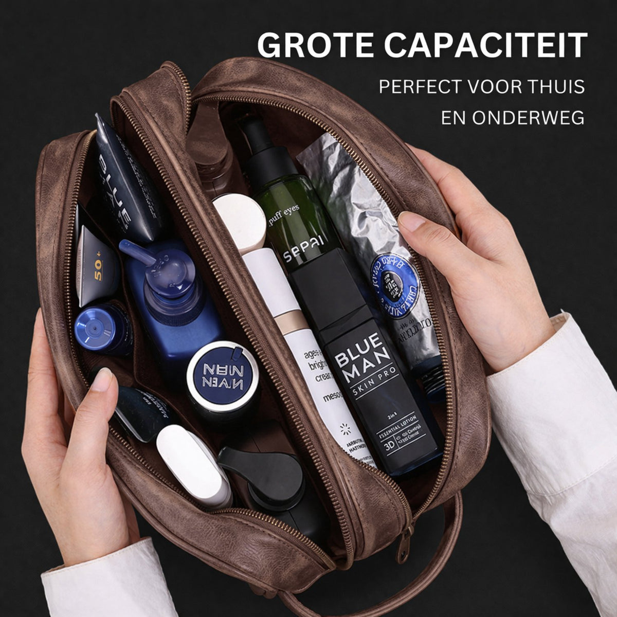 Kunstleren Toilettas Donker Bruin