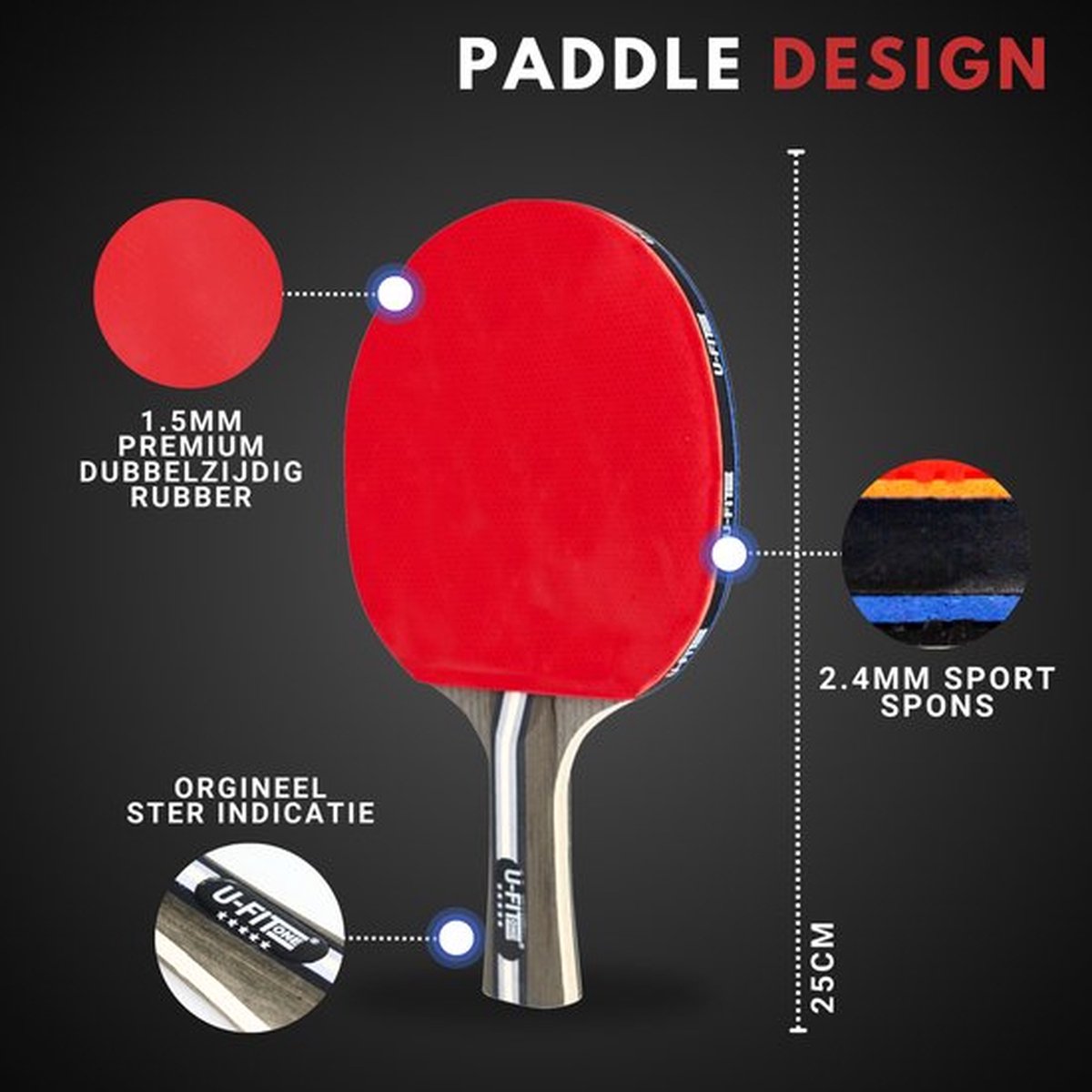 Premium Tafeltennis Set 4 Stuks 5 Star + 30ballen