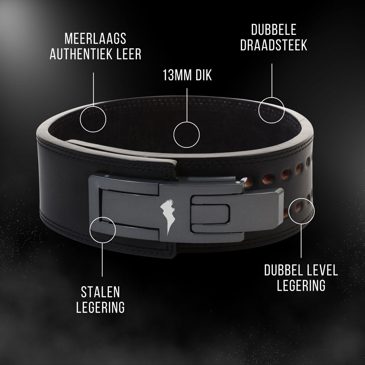 Lifting Belt Dubbel Level Leren Zwart