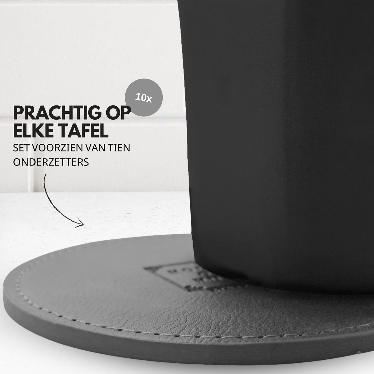PU Onderzetters 10 Stuks Donker Grijs