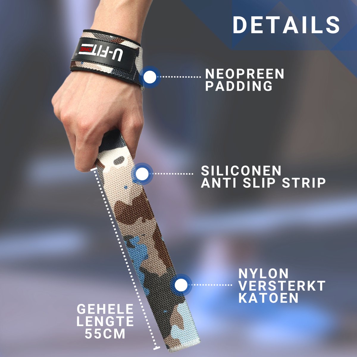 Lifting Straps Anti-Slip Camouflage Blauw