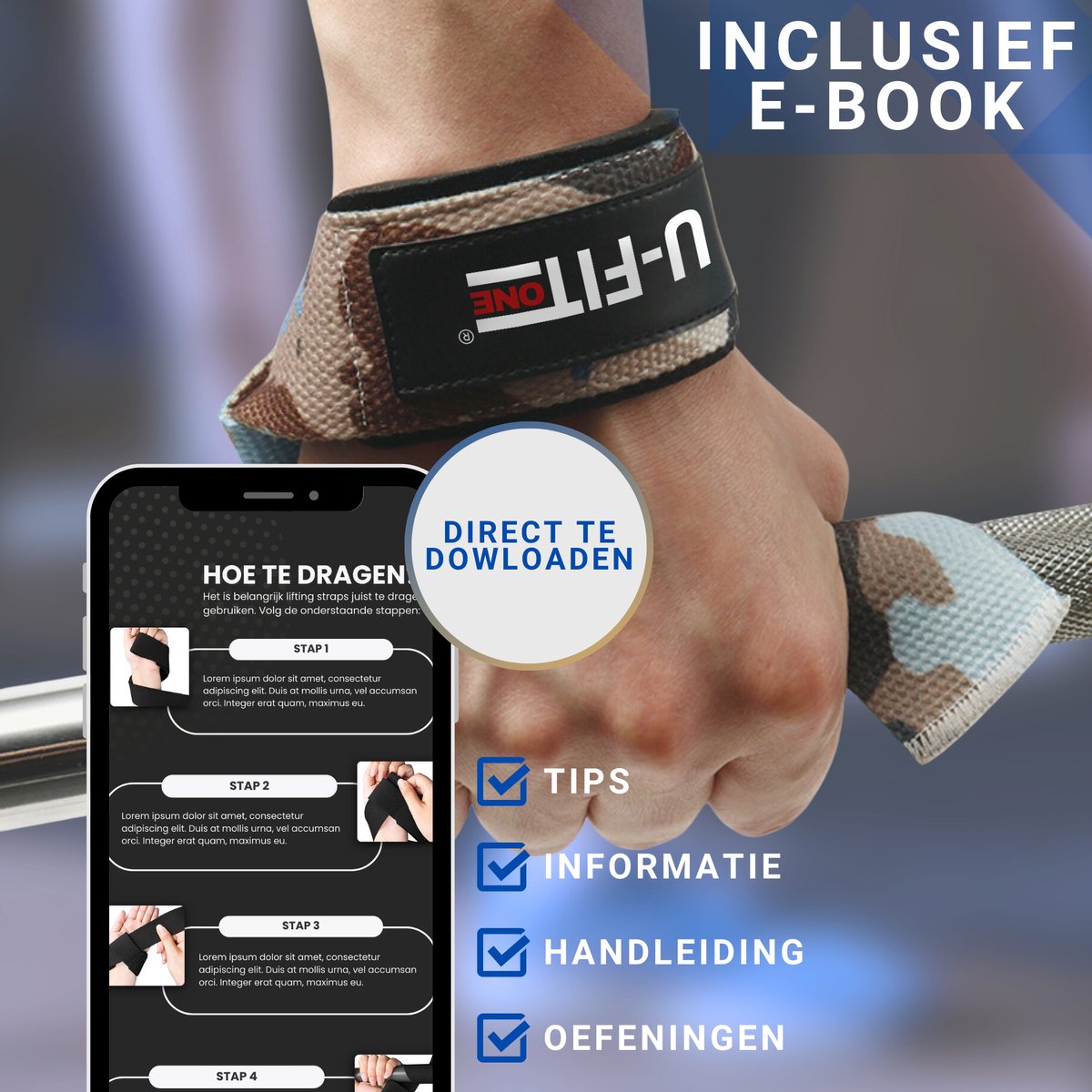 Lifting Straps Anti-Slip Camouflage Blauw