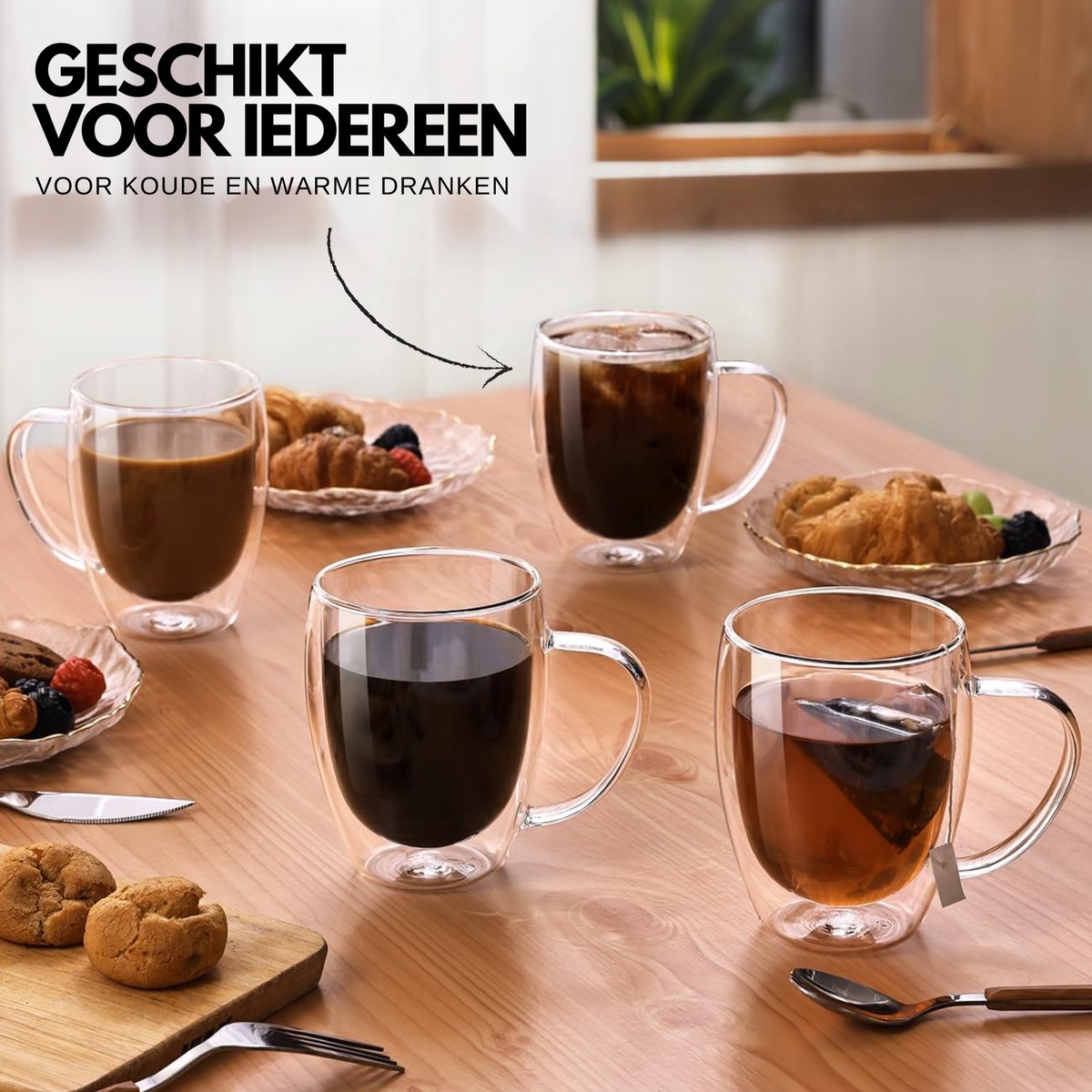 Dubbelwandige Glazen met Oor 350ml 2 Stuks