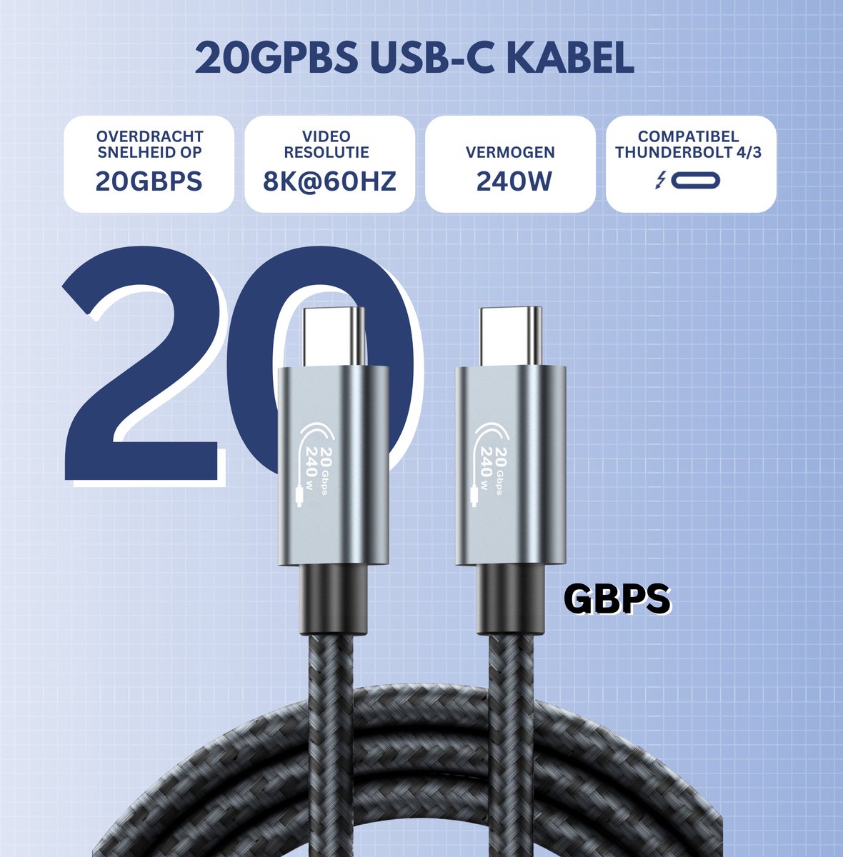 Power Charge USB-C Oplaadkabels 2 Stuks
