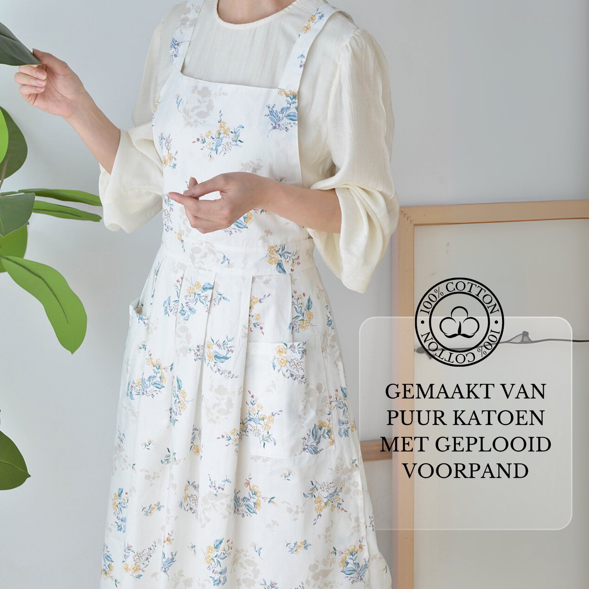 Keukenschort Wit Gebloemd