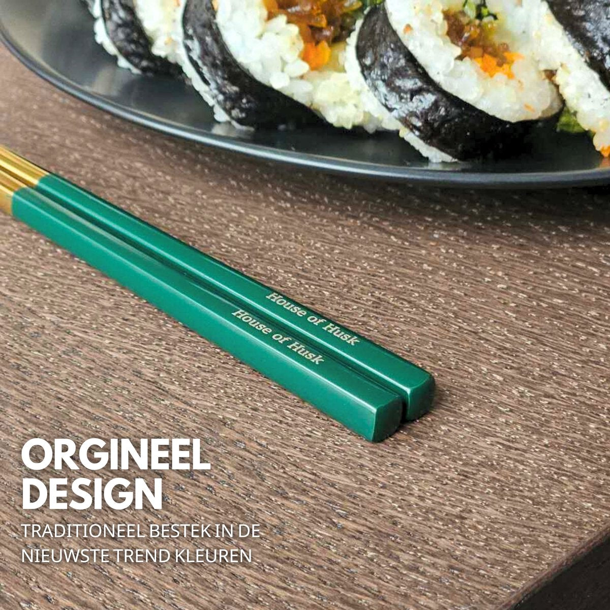 Chopstick Set Groen Goud