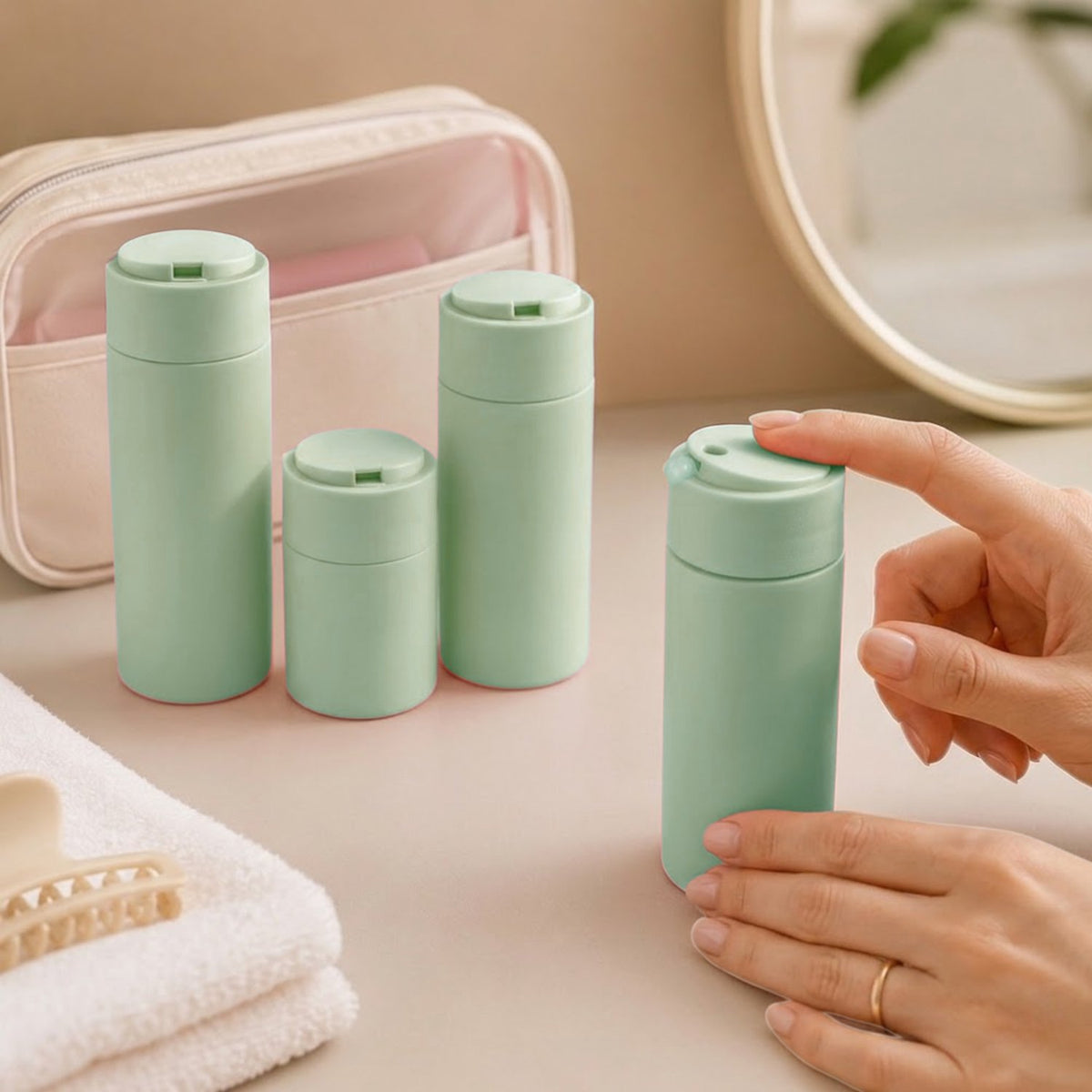 Reisflesjes met Etui Groen