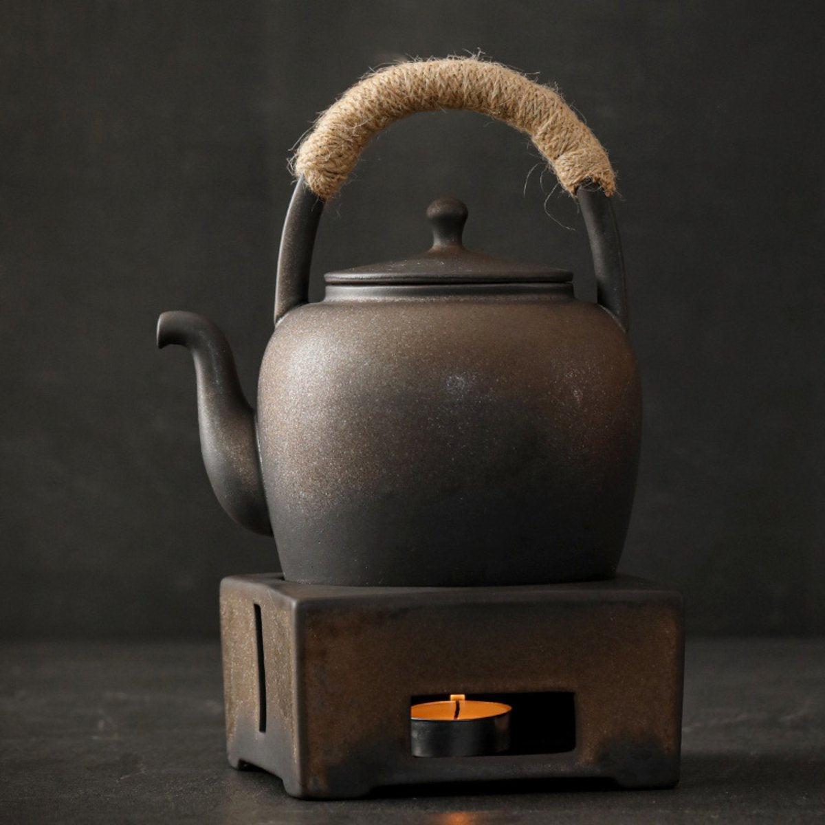 Keramieke Theepot met Theelicht Houder Bruin