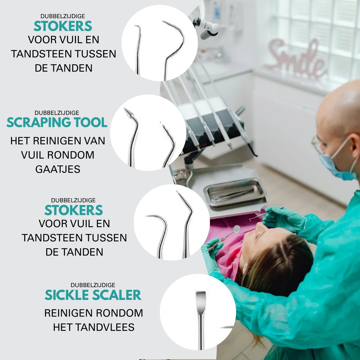 10 Delige RVS Tandarts Set met Etui