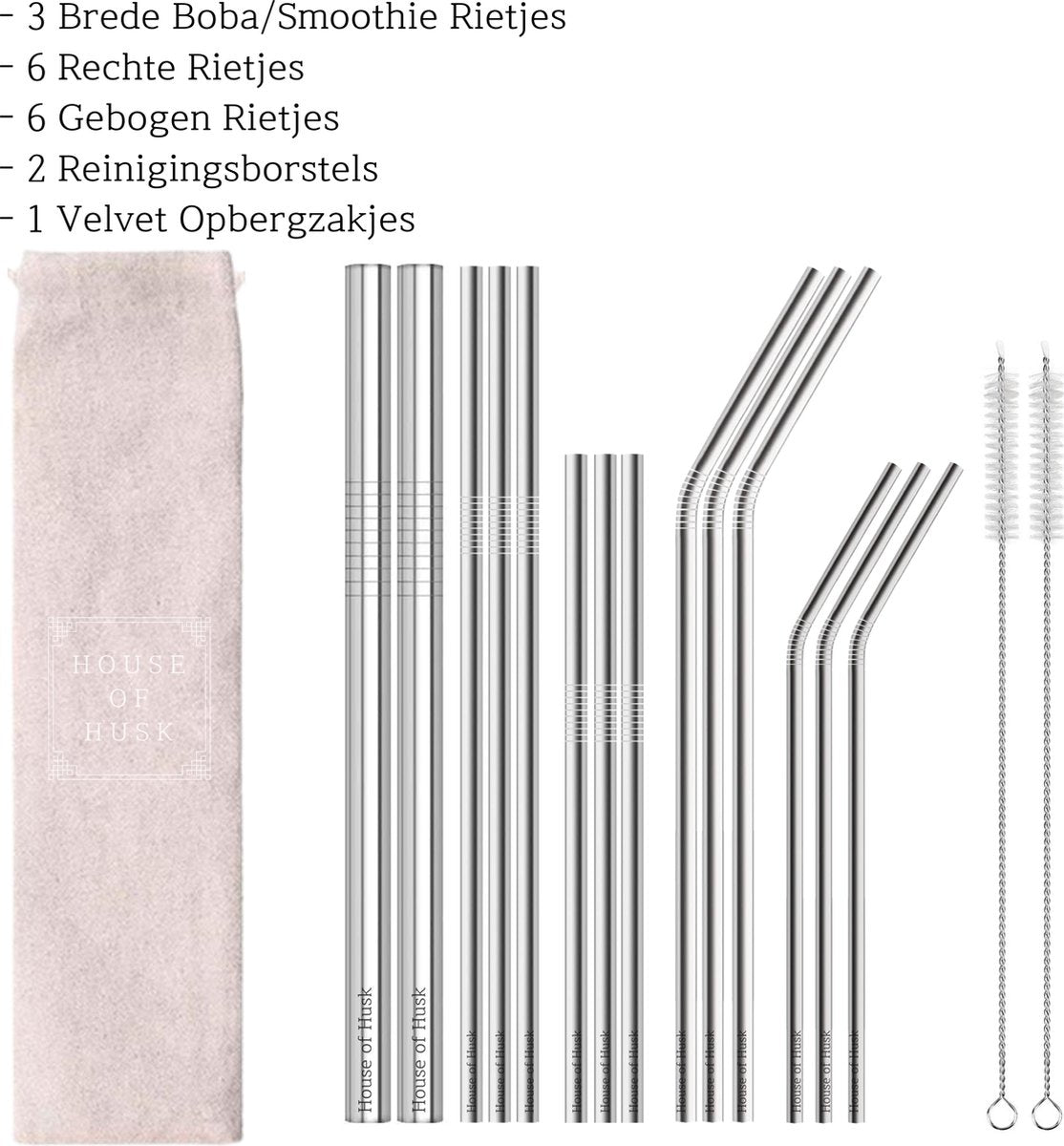 Metalen Rietjes Zilver 16 delig