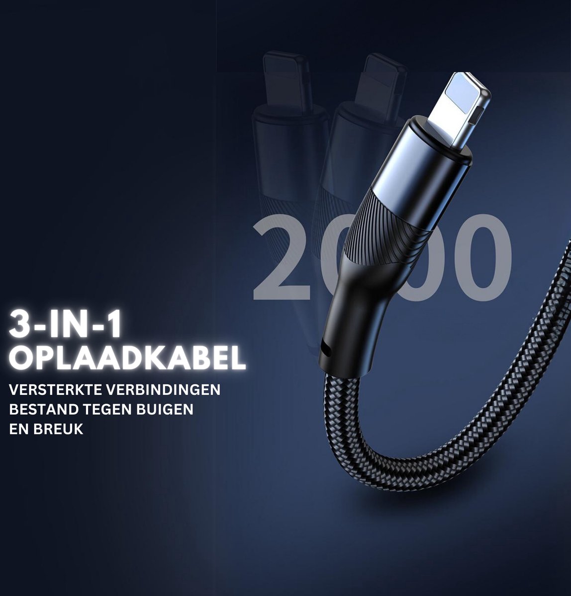 3-in-1 USB Oplaadkabel USB A naar C Micro en IP