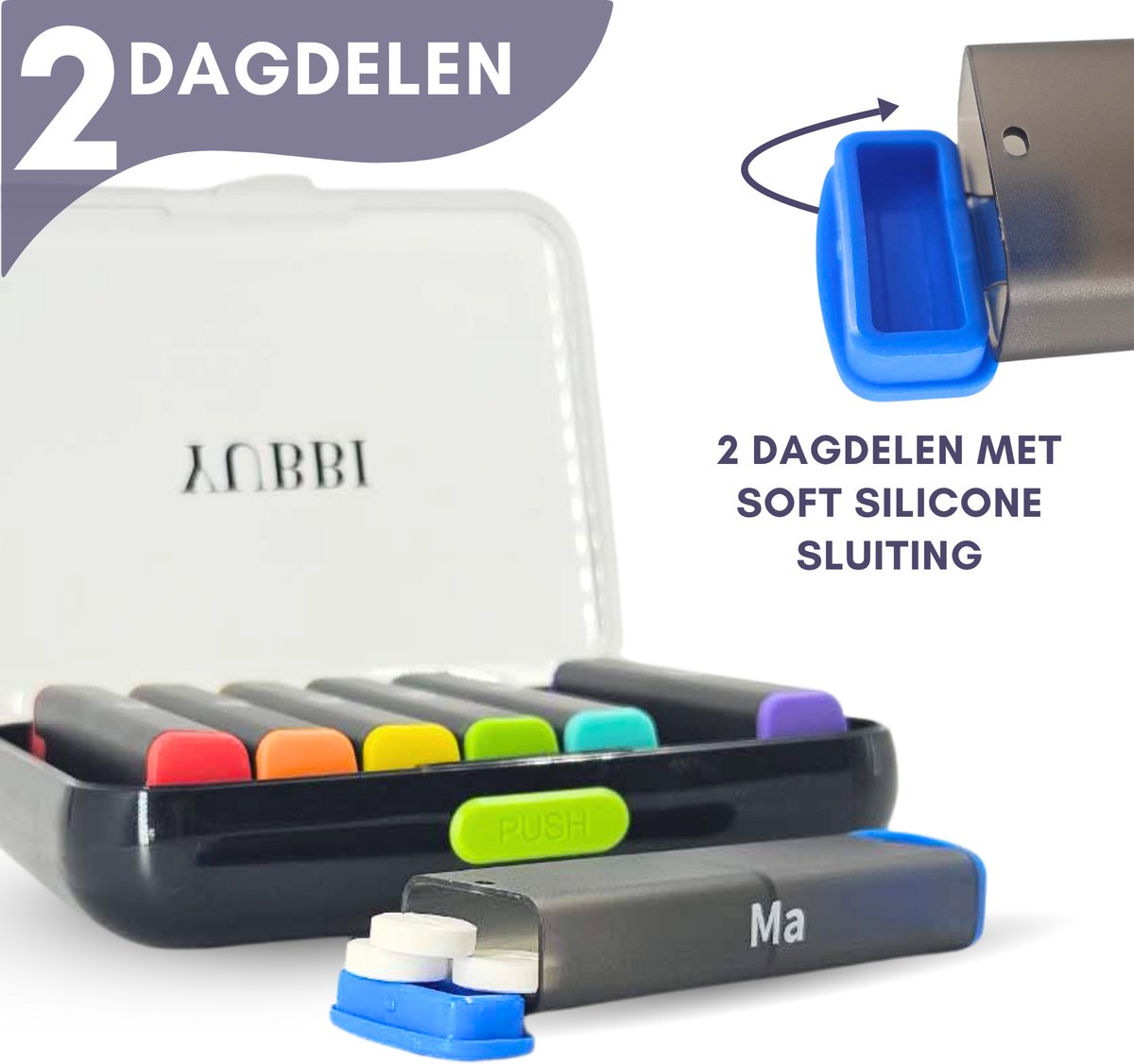 Pillendoos 7 Dagen 2 Dagdelen Zwart